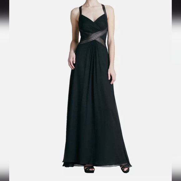 Aidan Mattox Silk Chiffon illusion Cross waist gown - Picture 1 of 7